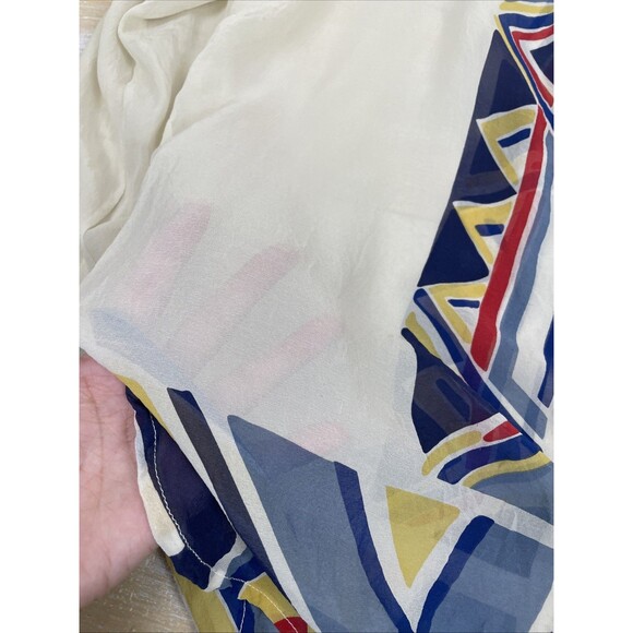 Red Haute 100% Silk Long Sleeve Cream Colorful Blouse Size Large Sheer Tribal - Picture 12 of 12